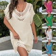 thumbnail image 2 of Xuhomer Sunscreen Cover for Women Crochet Hollow Short Sleeve Crew Neck Flowy Summer Cover Up Bikini Swimsuits Bathing Suits Loose Beach Cover Ups Swimsuit Cover-up Dress White Free Size, 2 of 7