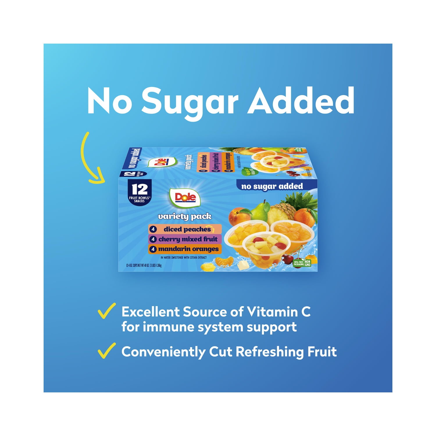 (2 pack) Dole Fruit Bowls No Sugar Added Variety Pack, 4 oz Cups (12 Pack)