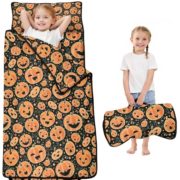 Halloween Jack Lanterns Galore Pattern Toddler Nap Mats for Kids Preschool,50"x20" Sleeping Mat Bag or Kids,Toddler Sleeping Bag,Toddler Nap Mat or Daycare