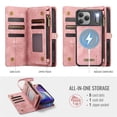 thumbnail image 4 of CaseMe Leather Case for iPhone 17 Pro,2 in 1 Detachable Wallet Case with 8-Card Holder Zipper Bills Slot,Magnetic Shockproof Flip Leather Cover Zipper Pocket Phone Cases,Pink,For iPhone 17 Pro, 4 of 11