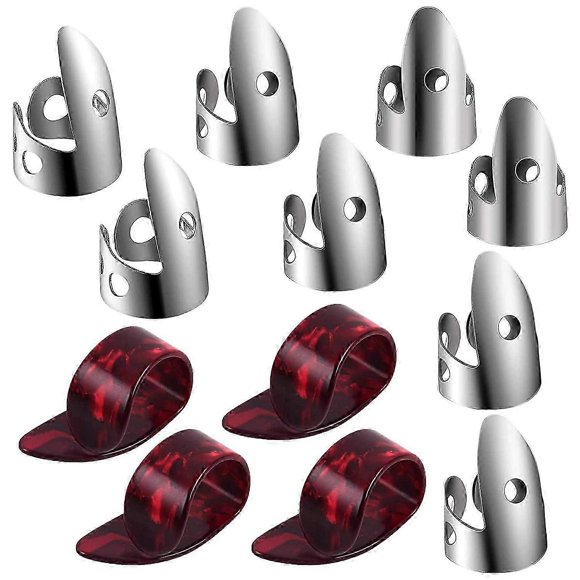 Adjustable Finger Thumb Picks Set Includes 8Pcs Stainless Steel Finger Picks 4Pcs Plastic Thumb Pic