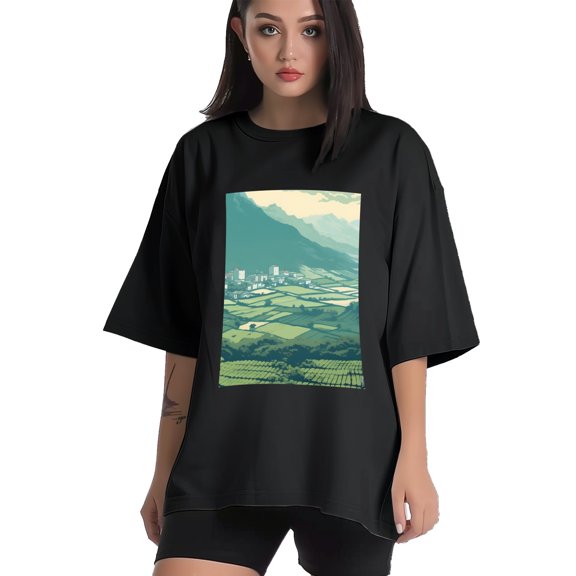 Plus Size Shirt for Women Black Tops for Women Short Sleeves Shirt for Women Mountain And Fields 1 T Shirt Crewneck Shirt for Women XS