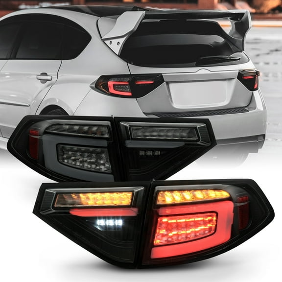 AKKON - Fits 2008-2014 Subaru Impreza WRX 2.5L Hatchback LED [C-Tube] Black Smoked Tail Brake Lights w/ Sequential Signal Pair