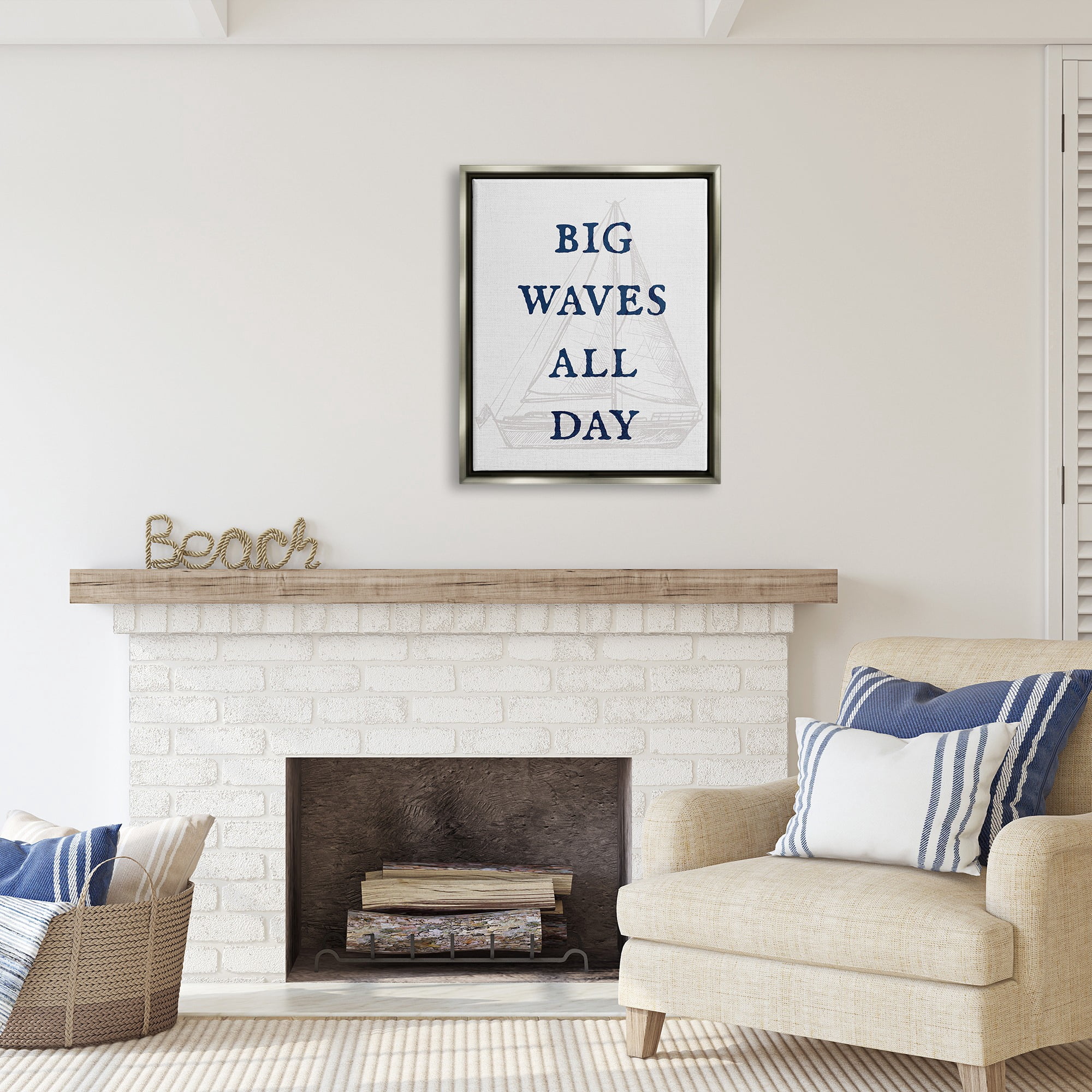 Stupell Industries Big Waves Nautical Phrase Transportation Painting Gray Floater Framed Canvas Art Print Wall Art, 25 x 31