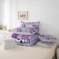 thumbnail image 5 of Homewish Cartoon Motorcycle Lover Bedding Comforter Set 7 Pieces, Grey Purple Buffalo Patchwork Full Bedding Set, Teens Kids Boys Girls Reversible Fitted Sheet Flat Sheet, Luxury Bedroom Decor, 5 of 7