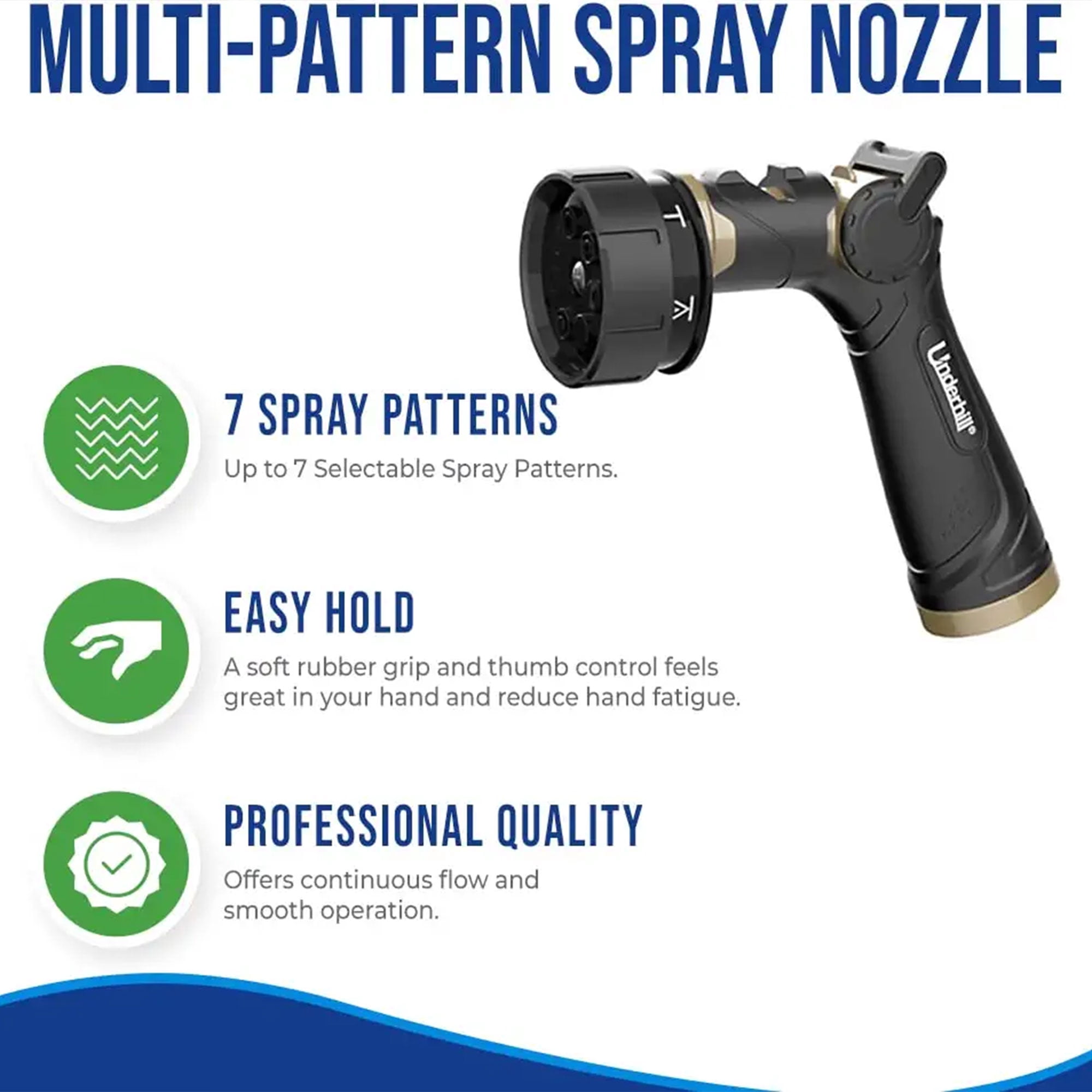 Underhill Proline Master Gold Series 7 Spray Hose Nozzle with 3/4 In Inlet
