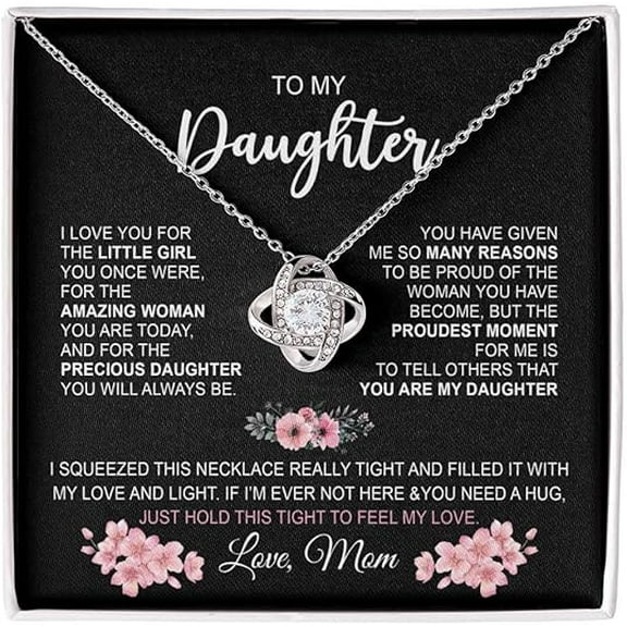 Necklace Gift for Daughter from Mom, 2025 Graduation Gift for Daughter with Message Card and Gift Box, Love Knot Necklace, Birthday Gift for Dauther from Mother