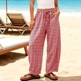 thumbnail image 5 of Oiangi Womens Gingham Plaid Pants Elastic Waist Baggy Barrel Pant Fall Casual Drawstring Travel Trousers with Pockets Red 2XL, 5 of 7