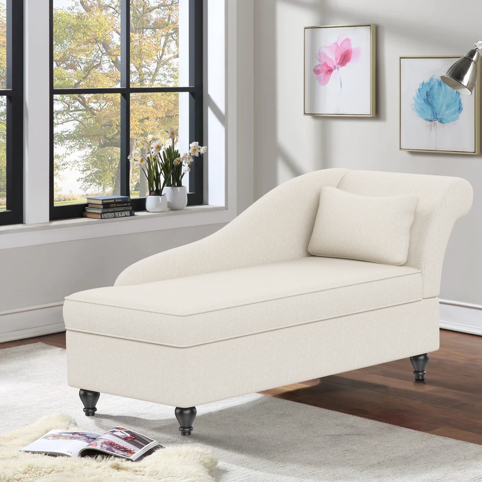 Andeworld Modern Chaise Lounge Indoor with Storage, Fabric Chaise