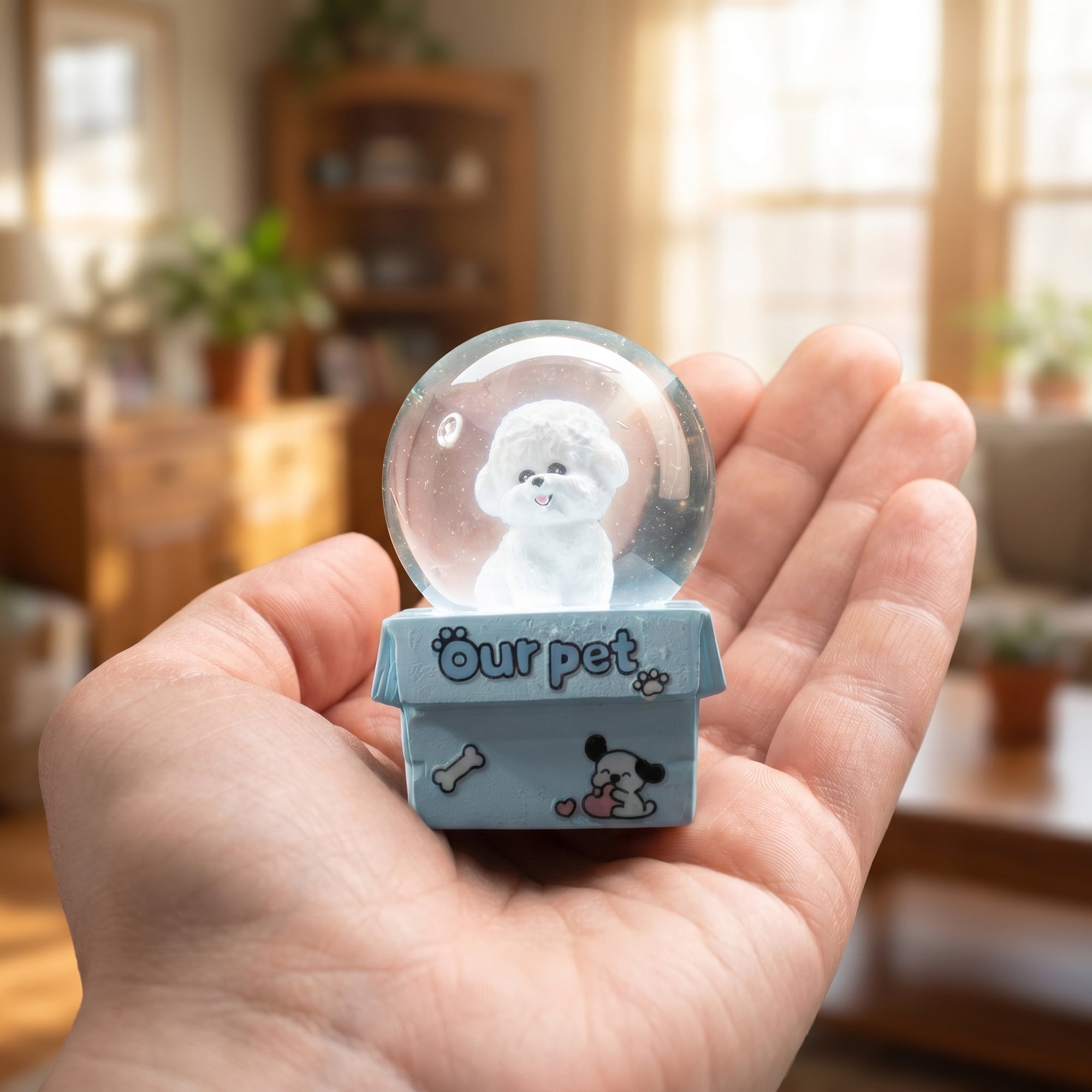 Unique Bargains Cartoon Light Up Crystal Ball Resin Snow Globe Figurine Desktop Blue