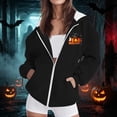 thumbnail image 5 of Halloween Jackets for Women Cute Pumpkin Printed Full Zipper Drawstring Hooded Fashion Spooky Festival Jacket with Pockets Black XL, 5 of 7