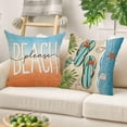 thumbnail image 4 of Summer Hello Sunshine Decorative Throw Pillow Covers 20x20 Set of 4, Beach Please Coastal Flip Flops Blue Orange Cushion Case Decor, Nautical Palm Leaves Seasonal Home Decoration for Sofa Couch, 4 of 5