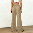 thumbnail image 5 of YOIAVAIOY Women's Wide Leg Pants Drawstring Elastic Waist Straight Fit Trousers Lightweight Office Casual Bottoms Khaki L, 5 of 9