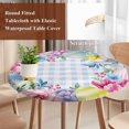 thumbnail image 5 of Round Table Cover 55-60 Inch Spring Easter Waterproof Reusable Table Cloth Round Fitted Vinyl Tablecloth with Elastic Edged for Parties Outdoors, Watercolor Flower Eggs Berry Leaf Blue Plaid, 5 of 6