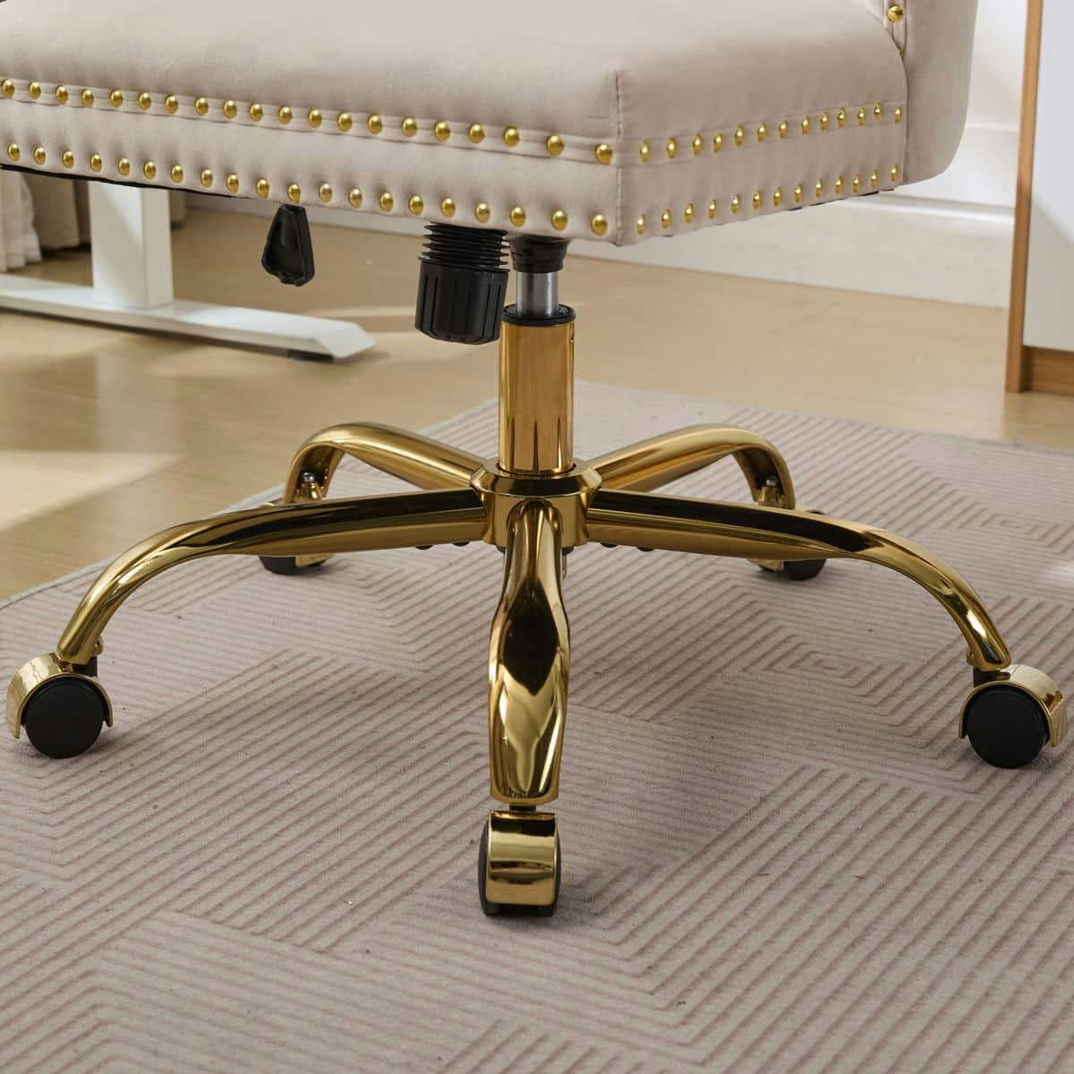 GVN Ergonomic Computer Chair, Home Office Desk Chairs,Office Chair with Golden Metal Base, Adjustable Desk Chair Swivel Office Chair (Beige)