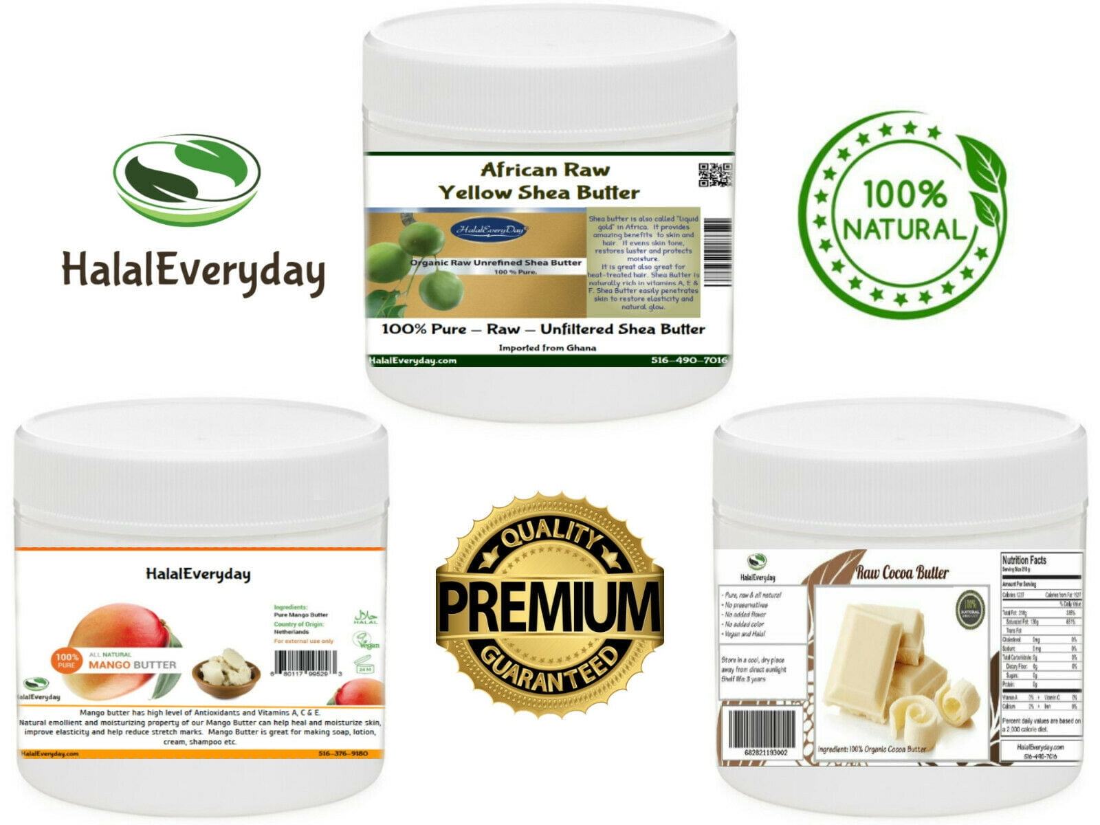 Raw African Shea Mango Cocoa Butter Trio Set 100 Pure Unrefined