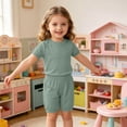 thumbnail image 5 of JOANKDMI 2 Piece Set Girls Casual Shorts Set Ribbed Knit Crewneck Short Sleeve Tee and Elastic Waist Shorts Soft Breathable Comfy Summer Outfits Playwear Loungewear, 8Y-9Y, 5 of 9