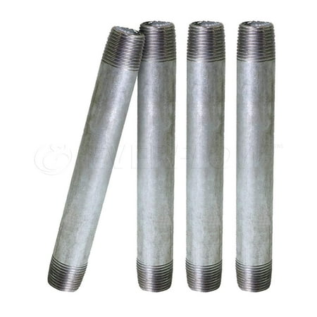 Supply Giant 3/4 x 10 Steel Pipe pre cut Industrial Pipe Threaded Pipe Nipples and Fittings Build Vintage DIY Furniture Galvanized (Pack Of 4)