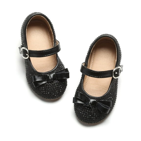 THEE BRON Mary Jane Flats for Little Kids Toddler Baby Girls Glittery Dress Princess Ballet Shoes-Black
