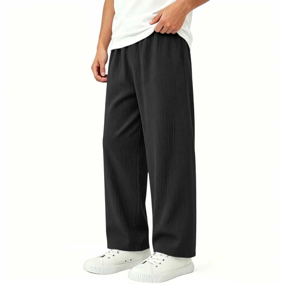 Ceisia Boys Linen Blend Elastic Waist Wide Leg Pants Casual Loose Fit Summer Trousers Black 1 Years-2 Years Gift
