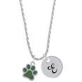 thumbnail image 1 of Delight Jewelry Silvertone Medium Translucent Green Paw Silvertone Script Initial Disc - E - Charm Necklace, 20"+3", 1 of 4