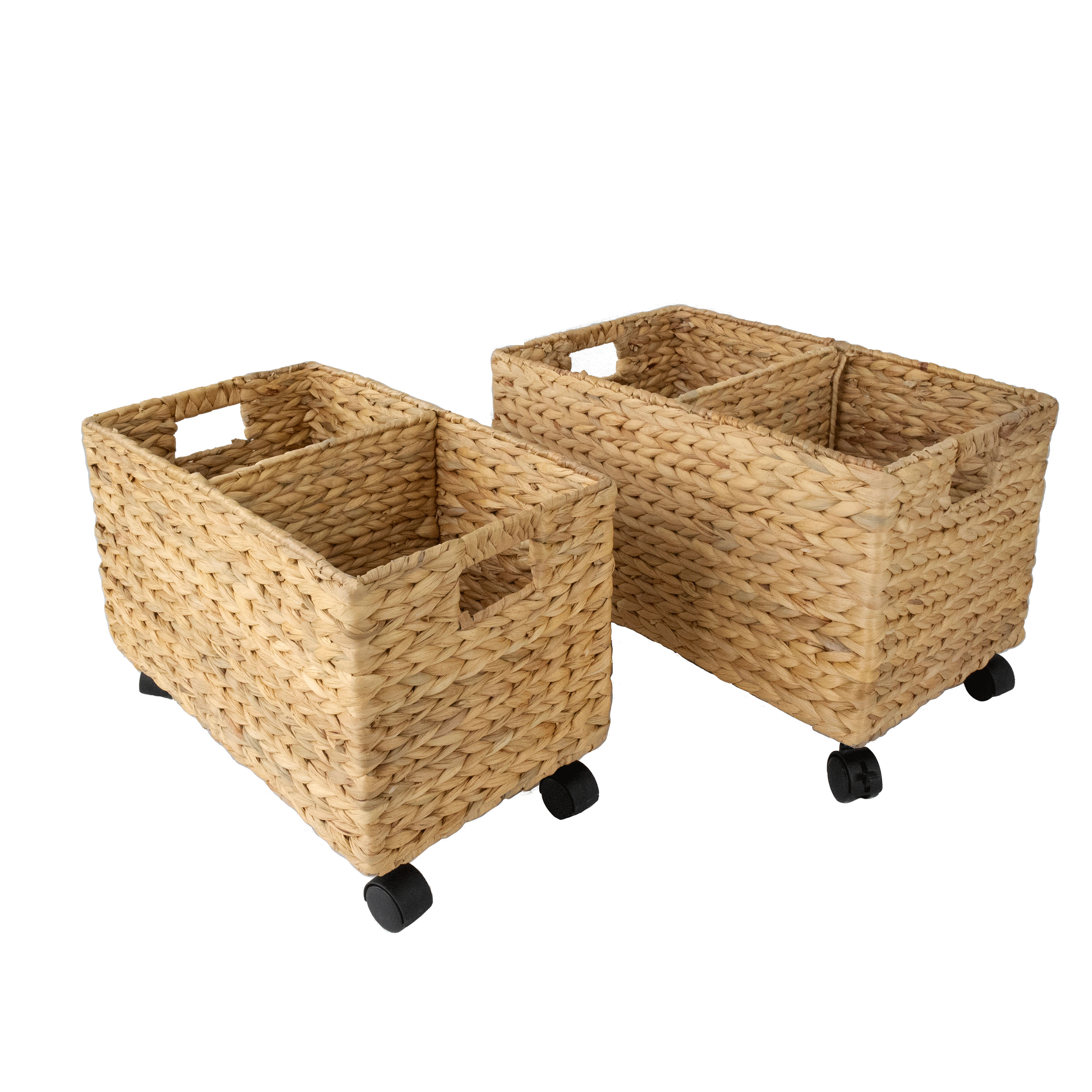 Made Terra Wicker Wheeled Baskets (Set2) Fishbone Weaving Hyacinth