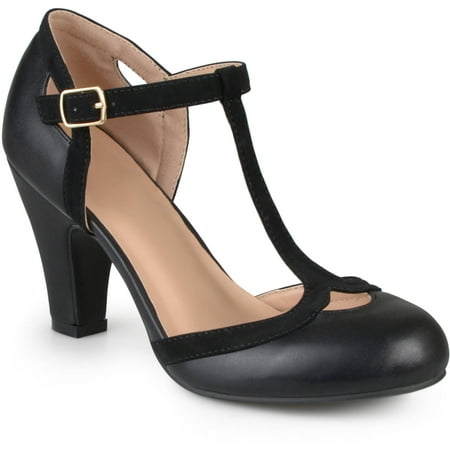 High Top Mary Jane - Brinley Co. Women's Medium and Wide Width Cut Out Round Toe T-strap Two-tone Matte Mary Jane Pumps