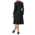 thumbnail image 3 of Vestido midi negro de mujer con cuello plisado de manga larga de invierno A-Line, 3 of 5