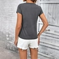 thumbnail image 4 of HOMBOM 2025 Women Blouses Dressy Summer Gray Solid Basic Crew Neck Short Sleeve T-shirt M, 4 of 5