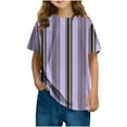 thumbnail image 2 of Spazoro Toddler Girls T-shirts, Summer Casual Crewneck Striped Short Sleeve Tops Tee Purple Size 4 T, 2 of 6