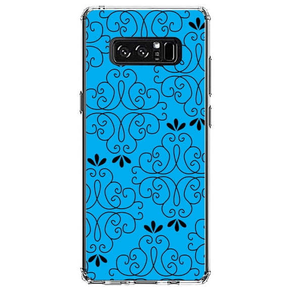 DistinctInk Clear Shockproof Hybrid Case for Samsung Galaxy Note 8 - TPU Bumper, Acrylic Back, Tempered Glass Screen Protector - Blue Black Floral Pattern