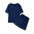thumbnail image 4 of Iyufng Summer Sleepwear for Men 2 Piece Sets Short Sleeve Tee White Contrast Piping Elastic Waist Shorts Daily Home Night Suit, 4 of 4