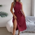thumbnail image 5 of Aellinatey Sleeveless dress, casual round neck, pleated A-line swing long party dress, 5 of 9