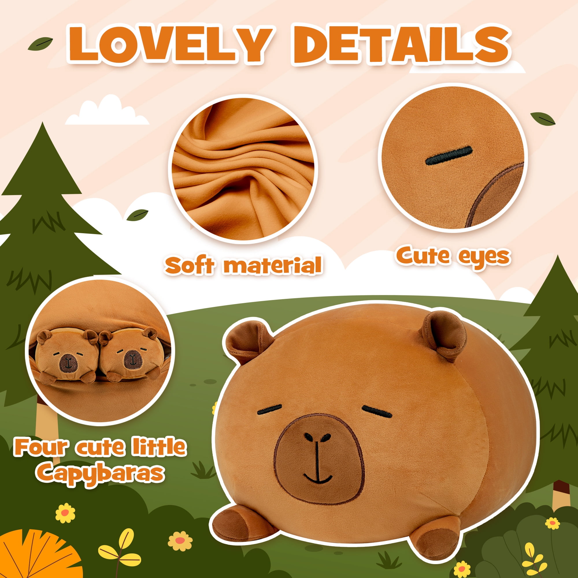 15" Capybara Stuffed Animals Family Set, Mommy Plush with 4 Baby Plushies for Girls&Boys, Soft Pillow Toys, Cute Birthday Gift for Kids and Adults