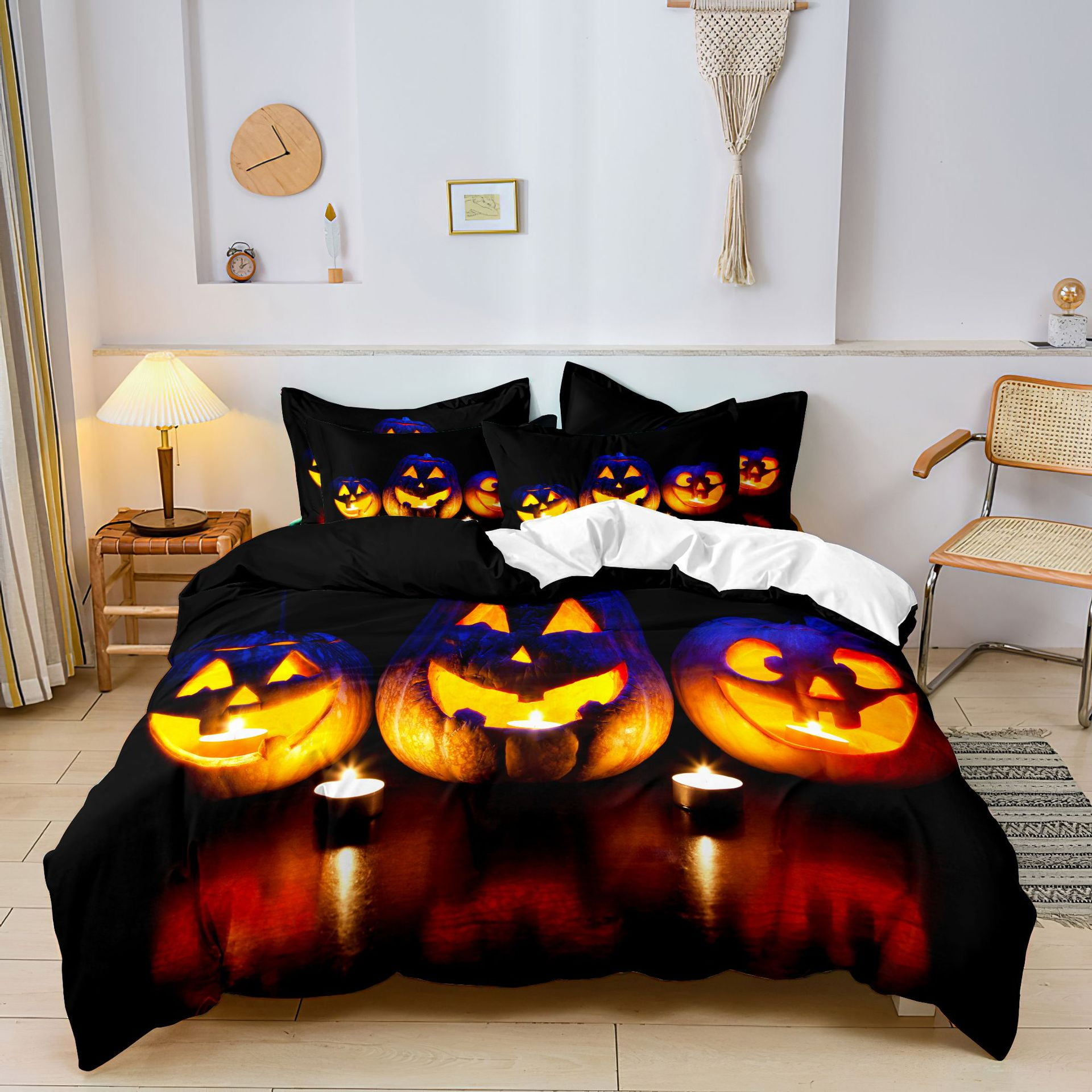Halloween Bedding Set Funny Pupmkin Duvet Cover Set Halloween Theme