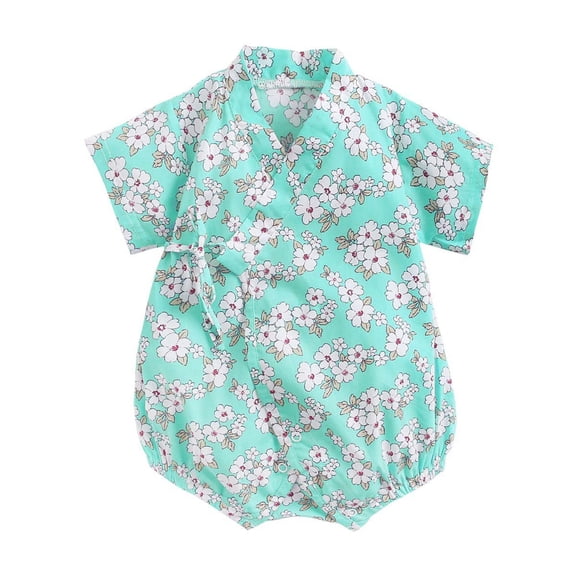 Mercatoo Baby Girls Summer Romper Jumpsuits Floral Retro Short Sleeve Bodysuit Toddler Girls Jumpsuit Cute Simple Clothes