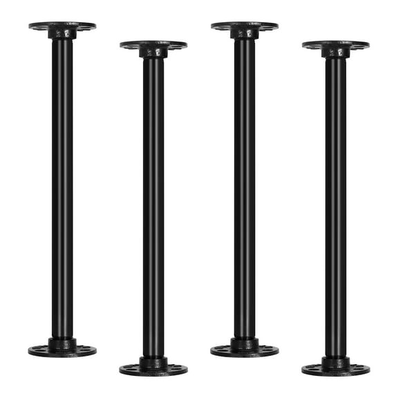 4-Pack 12 Inch Wheeled Tube Table Legs, Industrial Table Legs with Corner Casters - Rustic Metal Tube and Flange - Table Stand Brackets with Twine