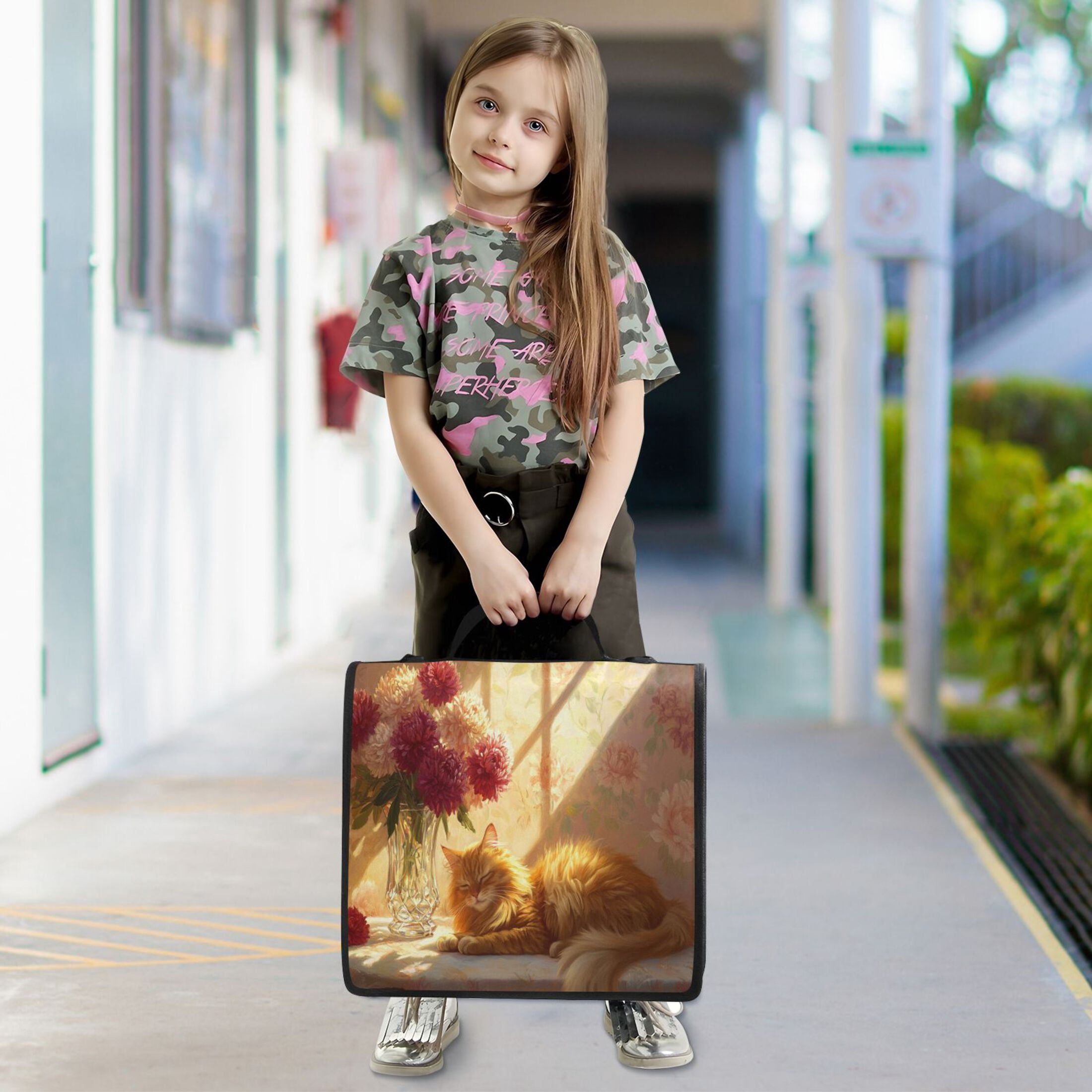 YAZAOO Zipper Binder trapper keeper Documents Organized Design Sleeping Cat Flowers Sunlight Printed