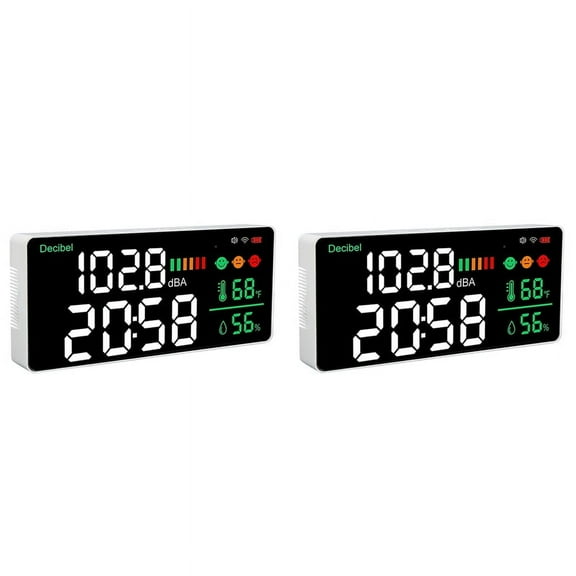 2X 4-In-1 Decibel Meter, WiFi Wall Mounted Sound Level Meter Digital Clock Temperature Humidity Meter,30-130DBA DB Meter