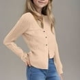 thumbnail image 4 of Girls Solid Color Knit Cardigan, Long Sleeve Button Down School Cardigan for Kids Beige M, 4 of 5