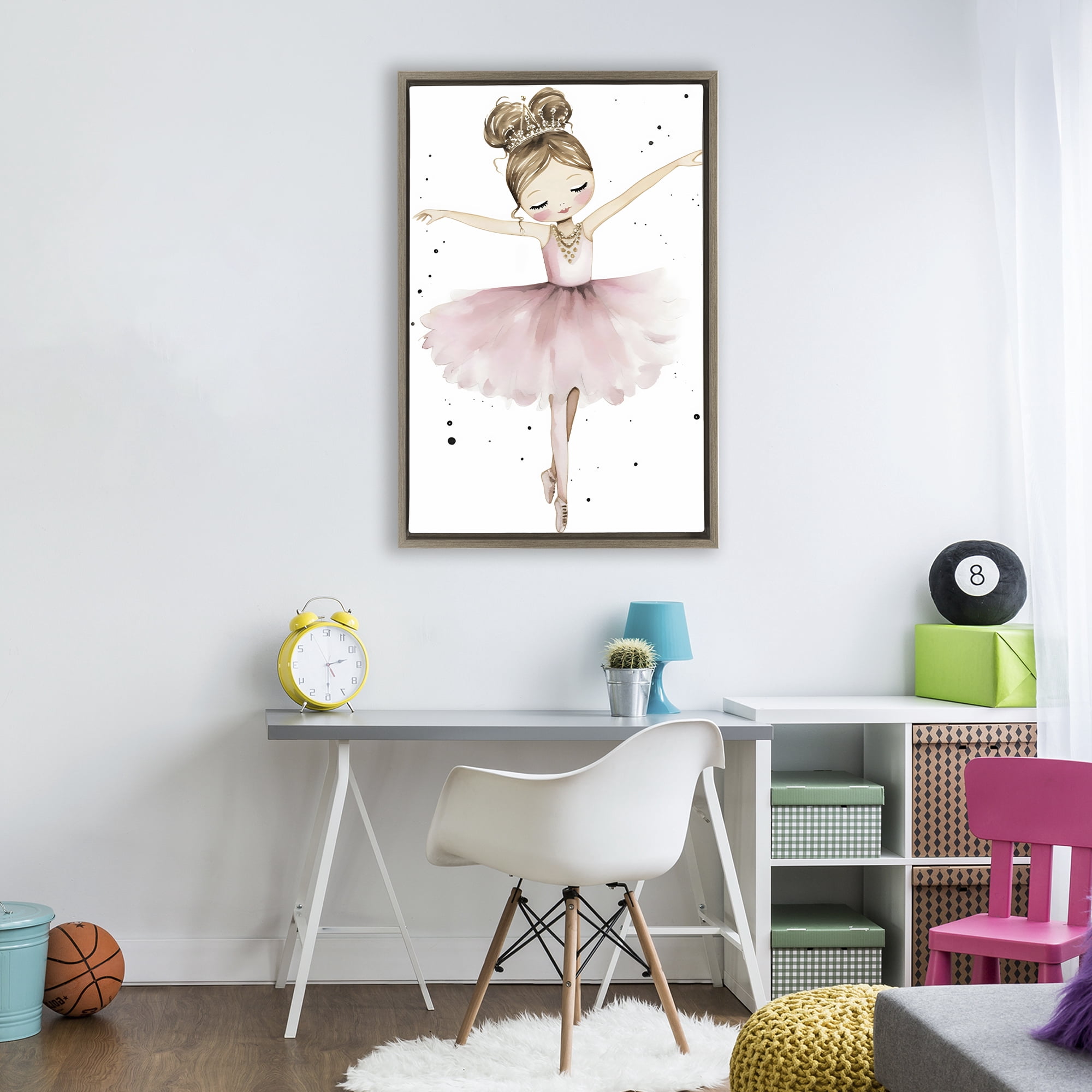 Stupell Industries Pointe Princess in Pink Tutu Brown Framed Floater Canvas Wall Art, design by Creative Studio