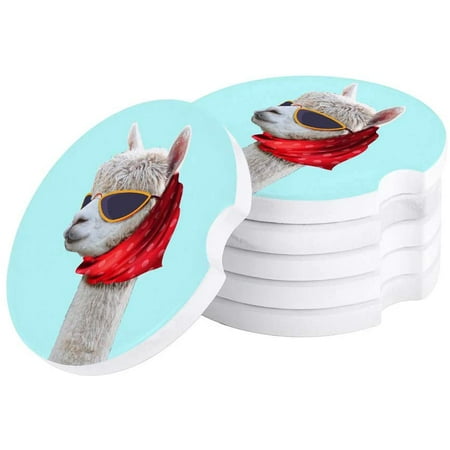 

KXMDXA Alpaca Wearing A Scarf and Sunglasses Set of 2 Car Coaster for Drinks Absorbent Ceramic Stone Coasters Cup Mat with Cork Base for Home Kitchen Room Coffee Table Bar Decor