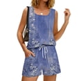 thumbnail image 4 of Sewkxo Two Piece Sets for Women Summer Lounge Short Sets Tank Square Neck Sleeveless Sweat Suit With Pocket,Navy L, 4 of 8