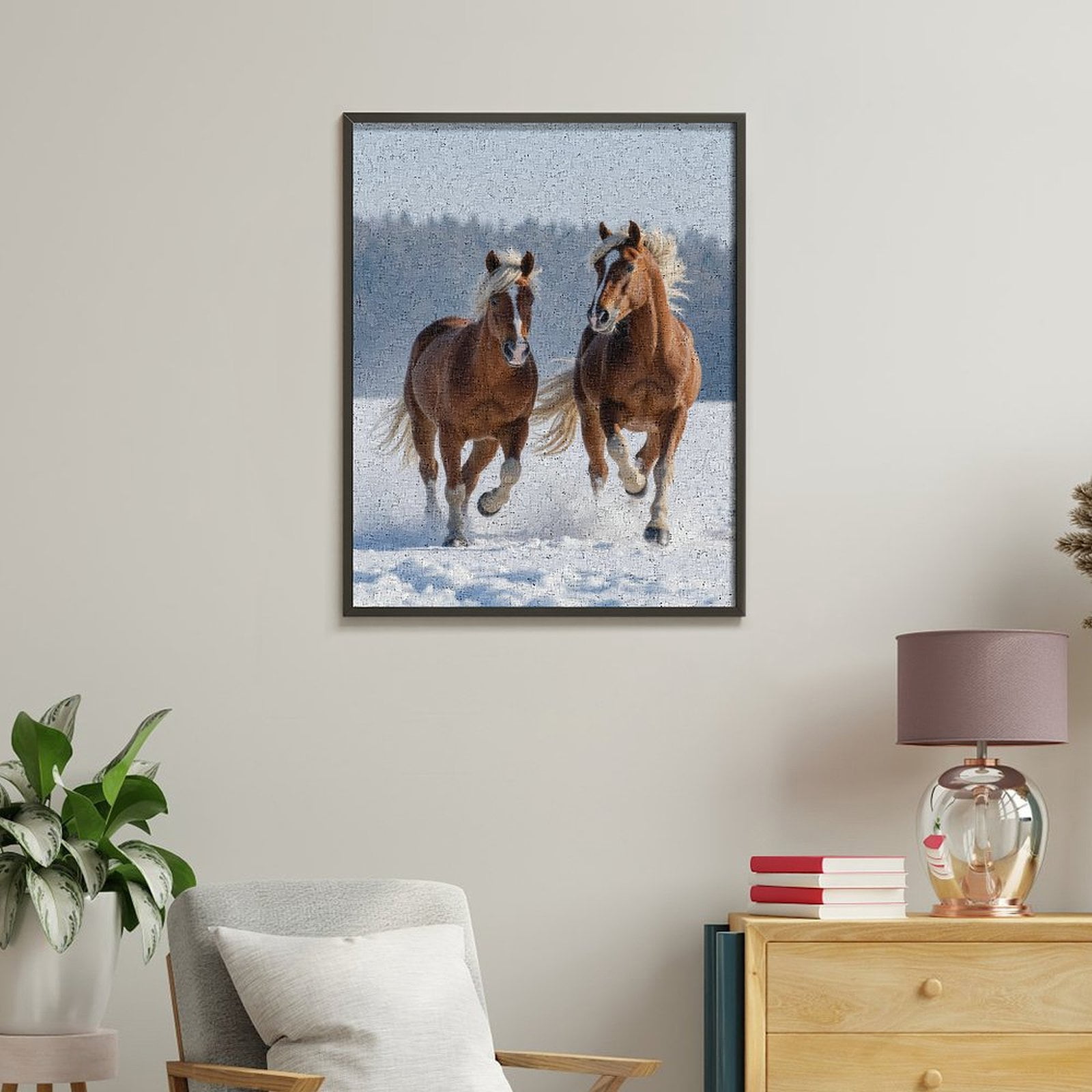 Paint By Numbers Kit for Adults Beginner - DIY Brown Horses Running In Snow Canvas Painting Kits for Adults, Frameless Paint By Number for Adults for Home Wall Decor 16x20 Inch