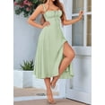 thumbnail image 5 of Midi Corset Dress Flowy Slit Lace Up Dresses for Women Tea Party A Line Casual Sundress Bean Paste Green XL, 5 of 7
