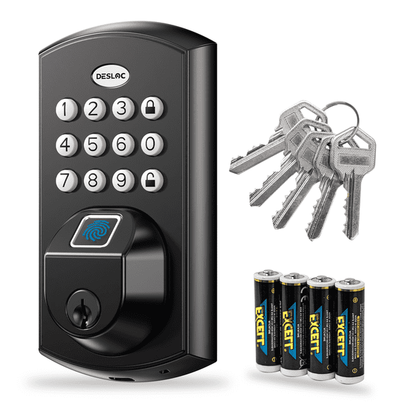 DESLOC A100F Fingerprint Keyless Entry Deadbolt Lock, Keypad Smart Door Lock for Front Door, Emergency USB-C Power Port, Easy Installation (No WiFi/App Control)