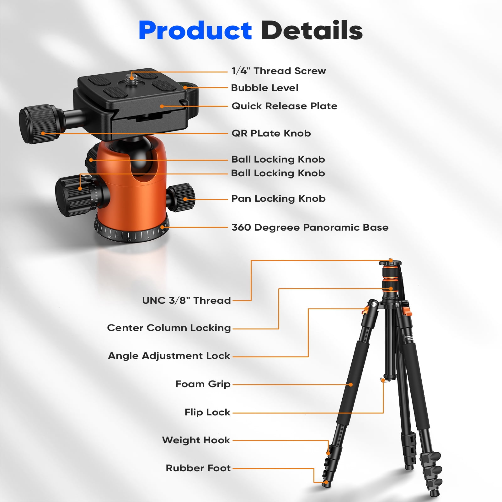 BEBANG 67" Camera Tripod for DSLR Cameras, Aluminum Travel Tripod with Monopod, 360° Ball Head, 17.6lb Load Capacity, Lightweight DSLR Tripod