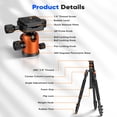 thumbnail image 5 of BEBANG 67" Camera Tripod for DSLR Cameras, Aluminum Travel Tripod with Monopod, 360° Ball Head, 17.6lb Load Capacity, Lightweight DSLR Tripod, 5 of 9