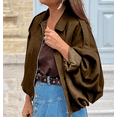 thumbnail image 7 of Women's Faux Suede Bomber Jacket Spring Lapel Pilot Coat Casual Oversized Long Sleeves Trendy Streetwear Outerwear, 7 of 7