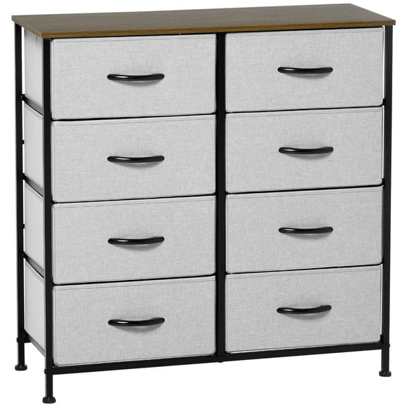 HOMCOM 8 Drawer Dresser, Fabric Chest of Drawers for Bedroom, Grey